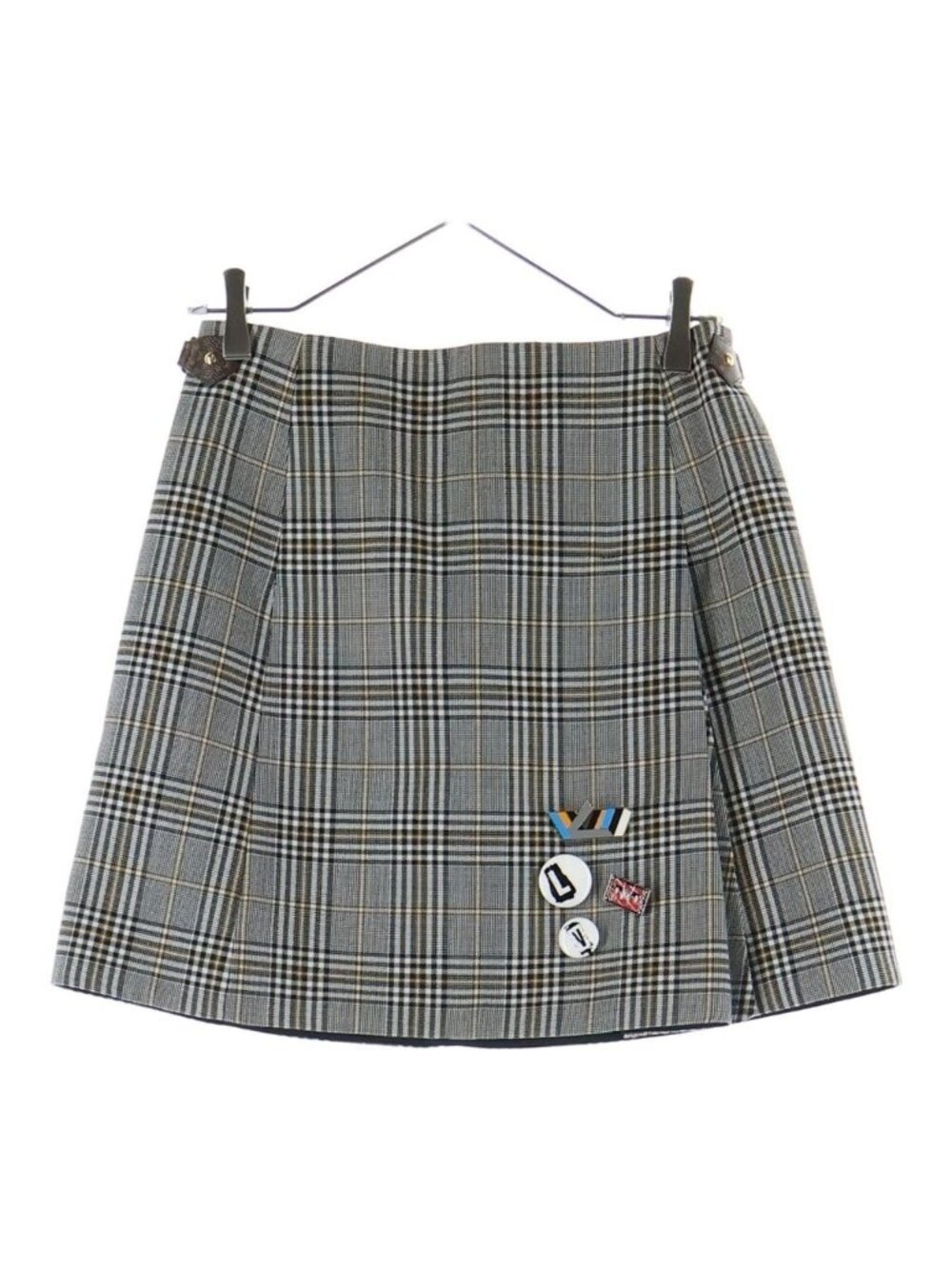 Louis Vuitton LV Logo Pin Badge Monogram Strap Checkall Over Print Mini Skirt